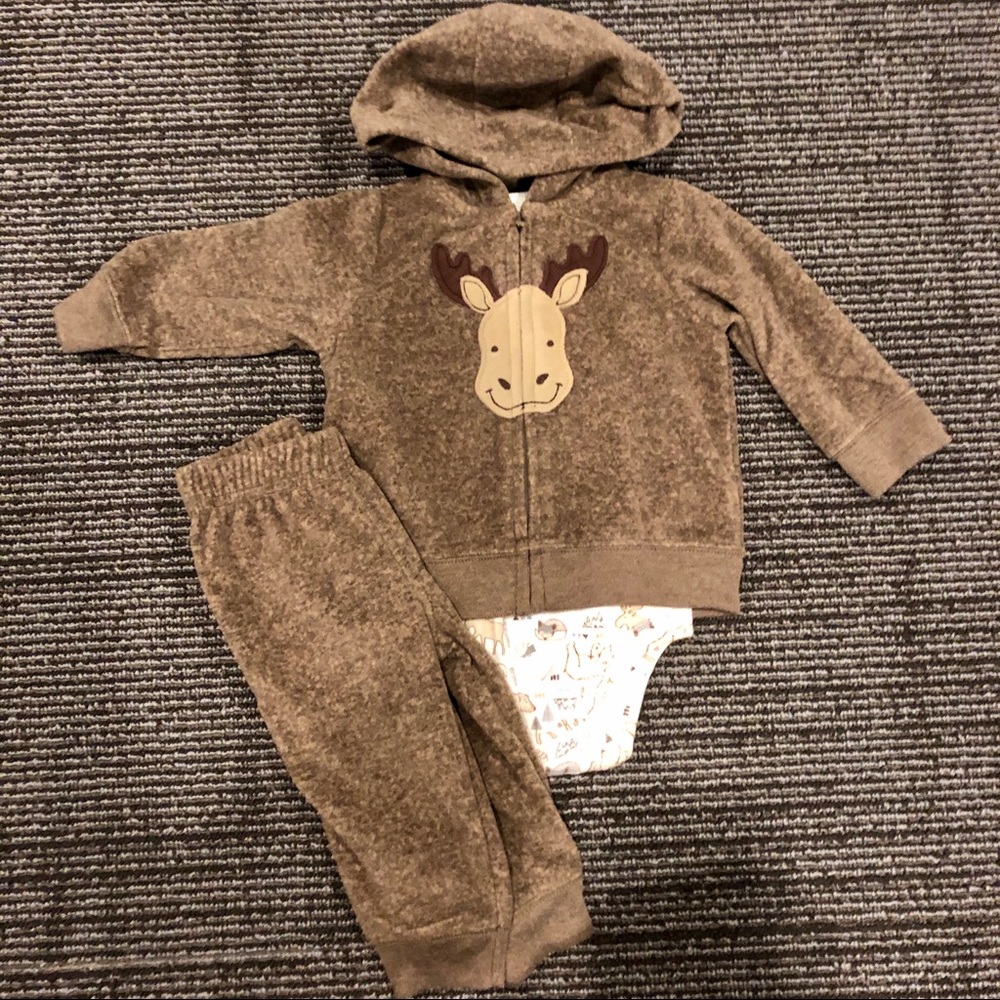3pc baby boys moose fleece outfit